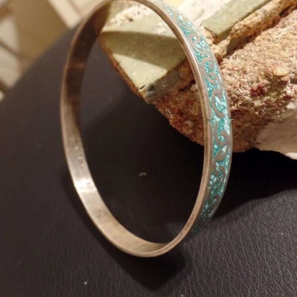 sterling and turquoise Bangle Bracelet Mexico TR-71 - Picture 2 of 11